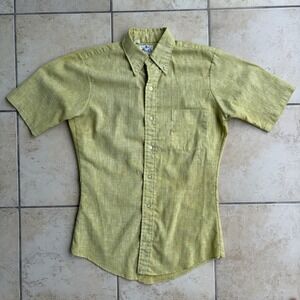 Vintage Dee Cee Shirt Men Small Chartreuse Slub Button Down 50s 60s USA Made